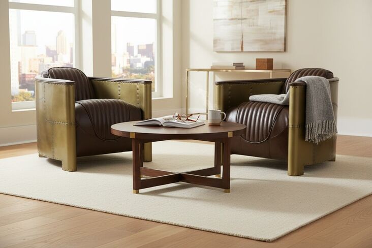 Pair Of Aviator Hawker Antique Brass Vintage Brown Distressed Leather Man Cave Chairs