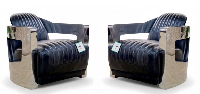 Pair Of Man Cave Aviator Luxury Vintage Retro Distressed Black Real Leather Armchairs