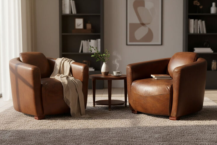 Pair Of Marlborough Tub Chairs Vintage Brown Leather
