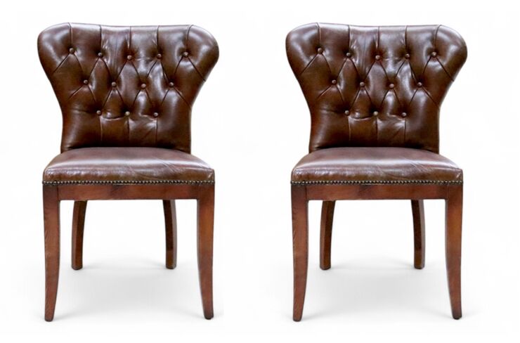 Pair Of Richmond Chesterfield Vintage Brown Distressed Leather Dining Chairs