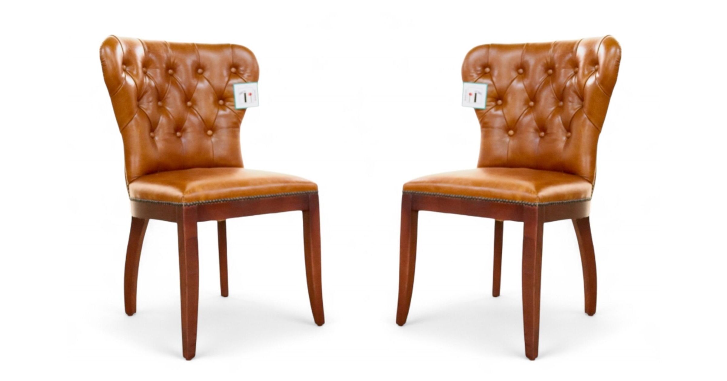 Pair Of Richmond Chesterfield Vintage Tan Distressed Leather Dining Chairs