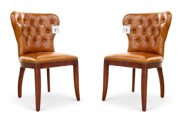 Pair Of Richmond Chesterfield Vintage Tan Distressed Leather Dining Chairs