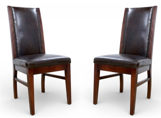 Pair Of Studded Brown Leather Dining Chairs