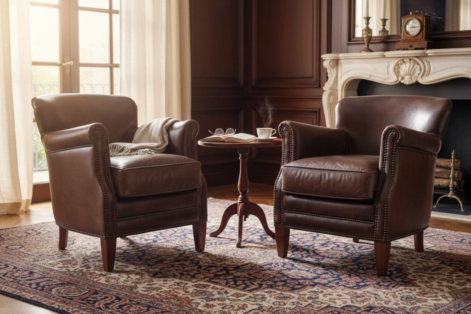Pair Of Vintage Brown Leather Club Chairs With Nailhead Trim