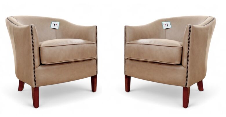 Pair Of Vintage Leather Tub Chairs Nappa Mushroom