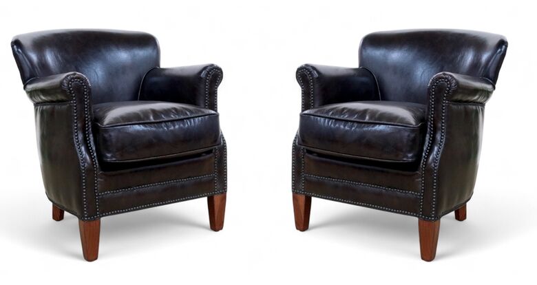 Pair Of Vintage Tobacco Brown Leather Club Chairs With Nailhead Trim