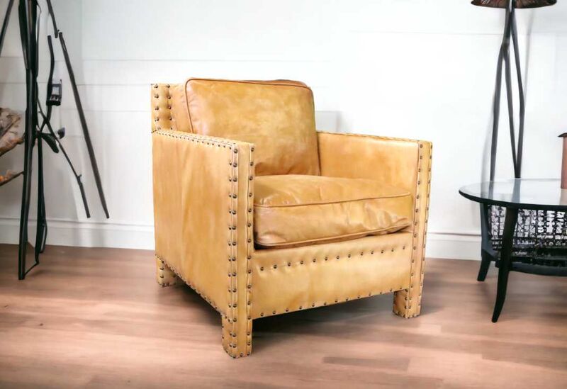 Product photograph of Portofino Luxury Vintage Hand Washed Tan Leather Armchair from Designer Sofas 4U