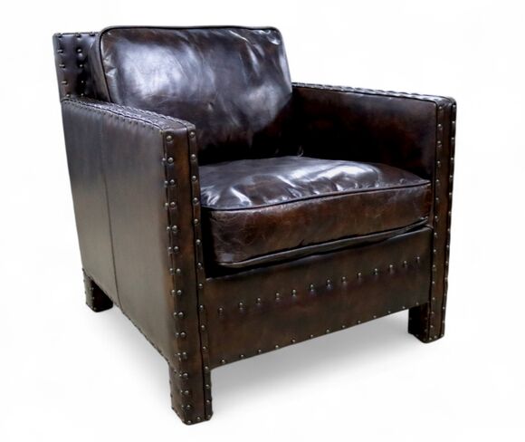 Portofino Luxury Vintage Distressed Tobacco Brown Leather Armchair