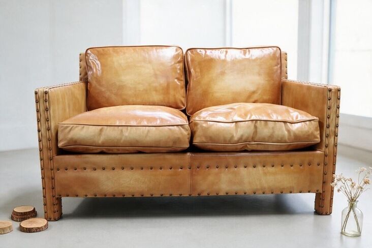 Portofino Luxury Vintage Wash Tan Leather 2 Seater Sofa