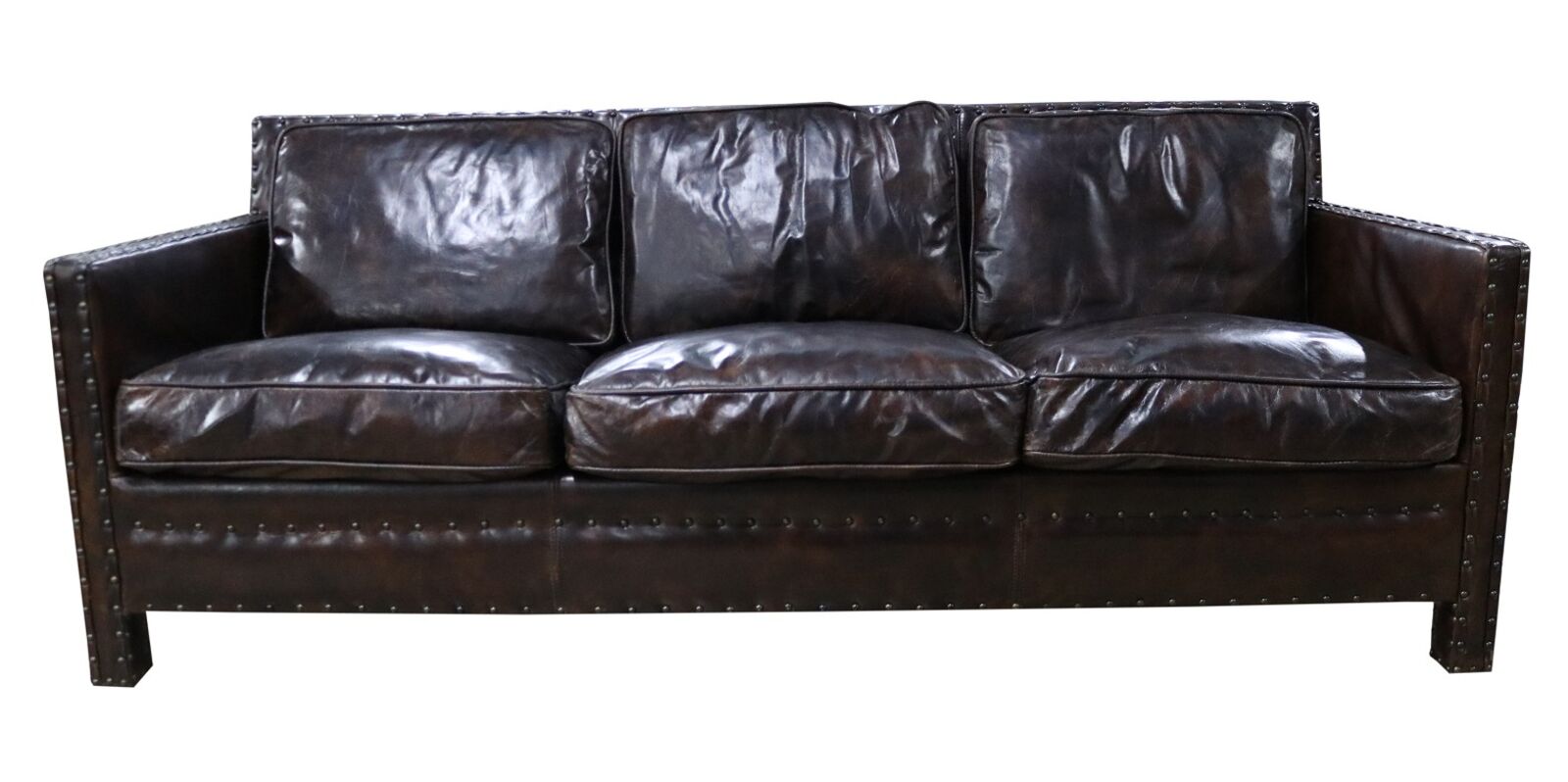 Product photograph of Portofino Luxury Vintage Tobacco Brown Distressed Leather 3 Seater Sofa from Designer Sofas 4U