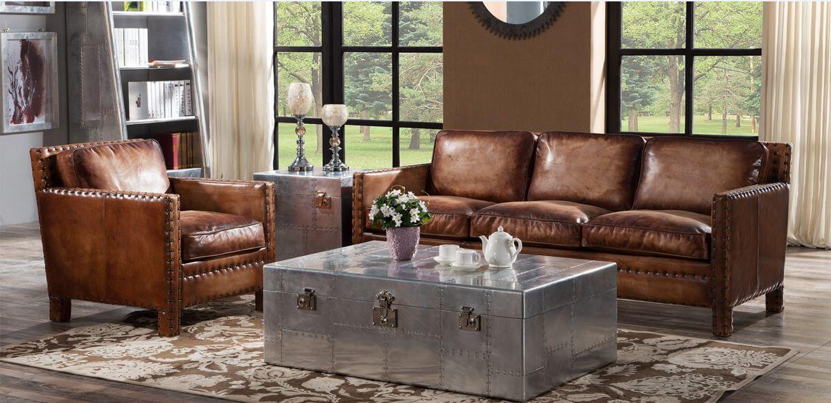Portofino Luxury Vintage Distressed, Distressed Brown Leather Couch