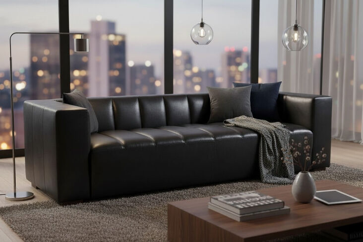 Premium Modern Black Leather Sofa – Contemporary 3 Seater Design