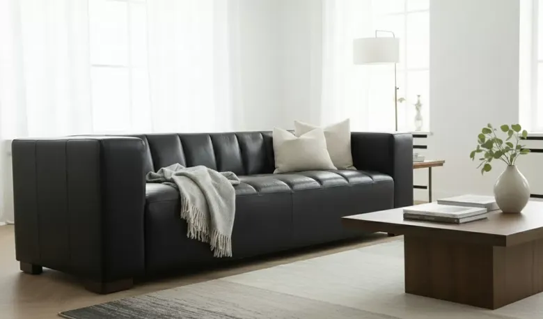 Premium Modern Black Leather Sofa – Contemporary 3 Seater Design