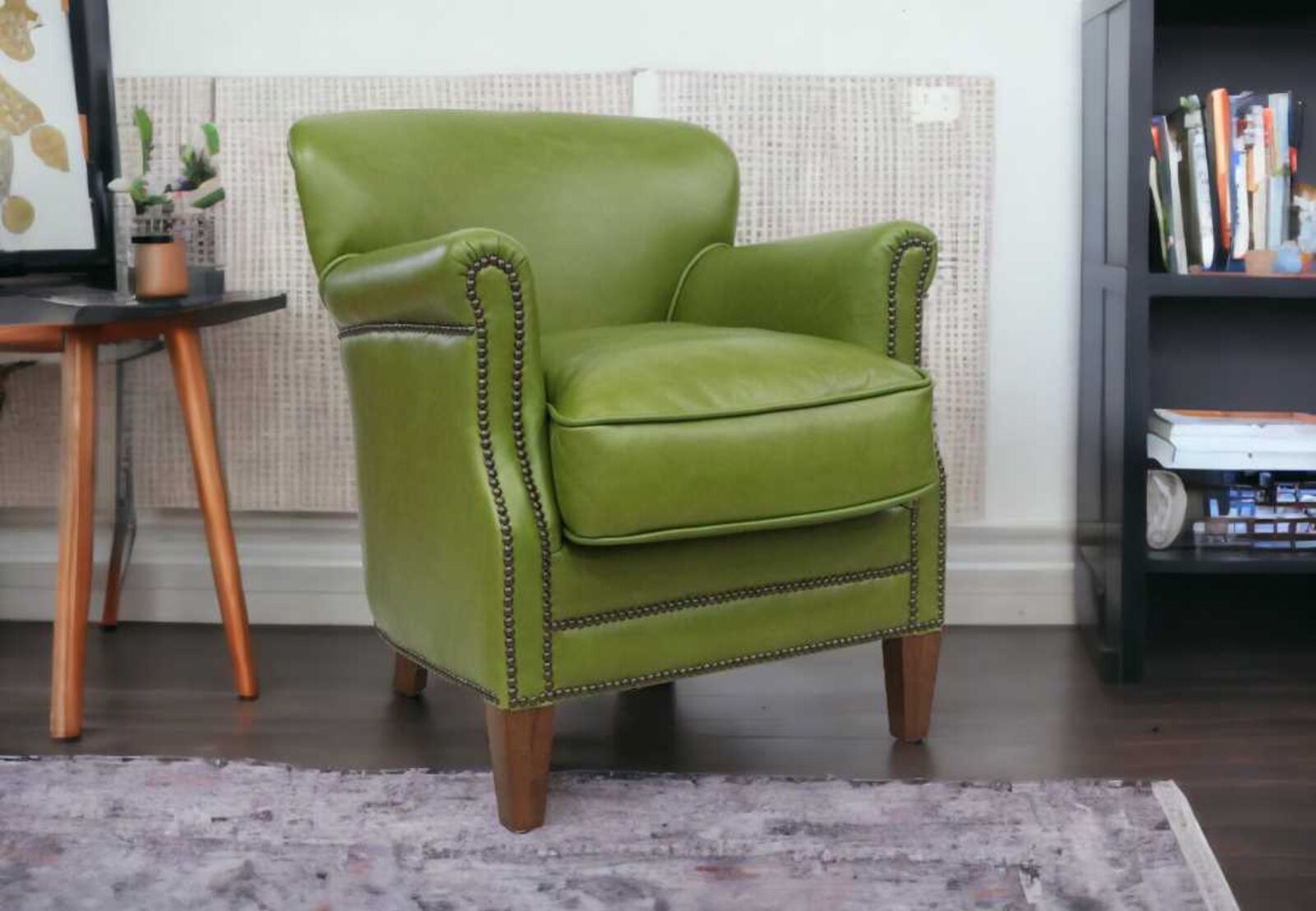 Product photograph of Professor Vintage Olive Green Real Leather Armchair from Designer Sofas 4U