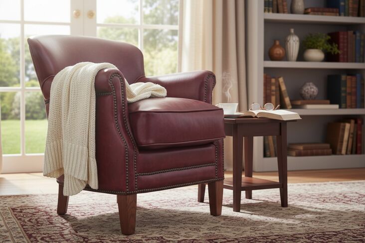 Professor Style Burgandy Leather Club Chair With Nailhead Trim