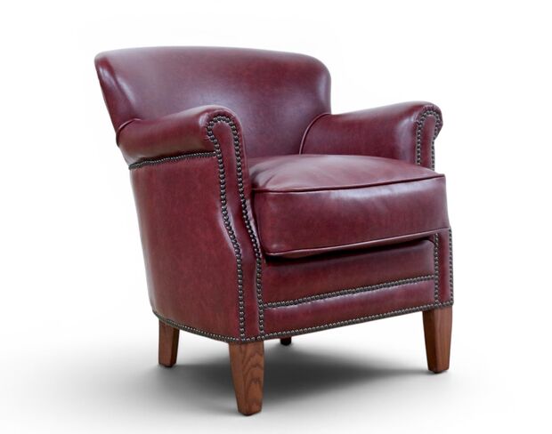 Professor Style Burgandy Leather Club Chair With Nailhead Trim