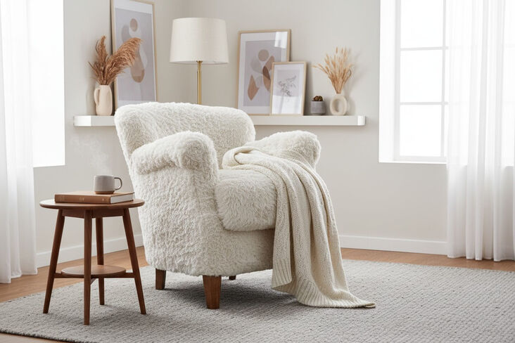 Professor Style Fur Club Chair Plush Cream Lounge Accent Chair