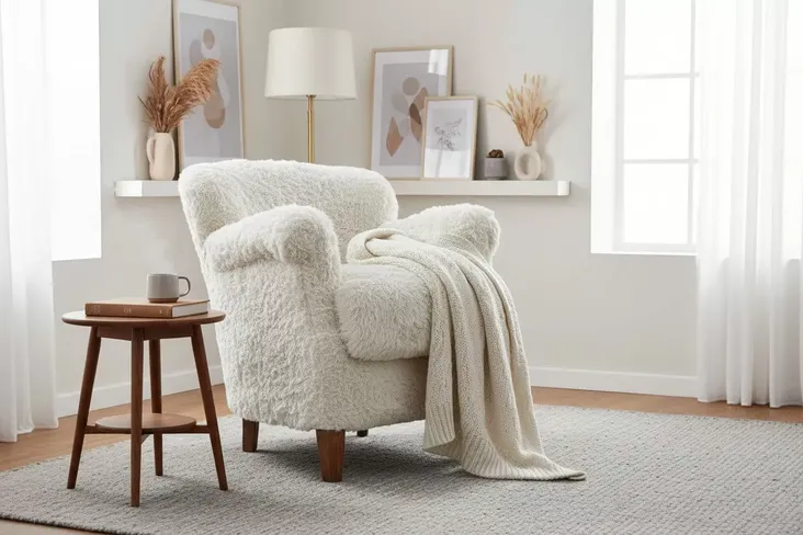 Professor Style Fur Club Chair Plush Cream Lounge Accent Chair
