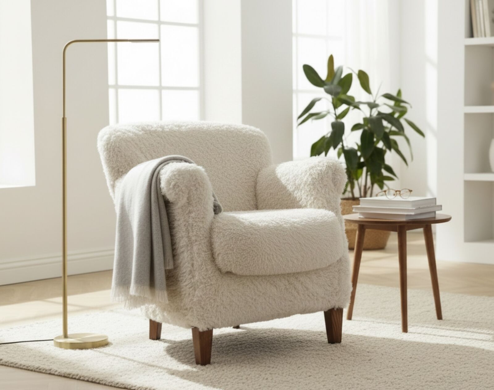 Professor Style Fur Club Chair Plush Cream Lounge Accent Chair
