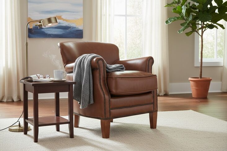 Professor Style Saddle Brown Leather Club Chair With Nailhead Trim