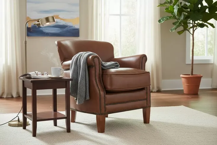 Professor Style Saddle Brown Leather Club Chair With Nailhead Trim