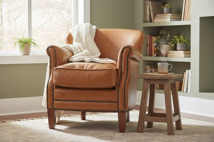 Professor Style Toffee Leather Club Chair With Nailhead Trim
