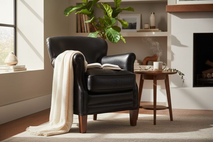 Professor Style Vintage Black Leather Club Chair With Nailhead Trim