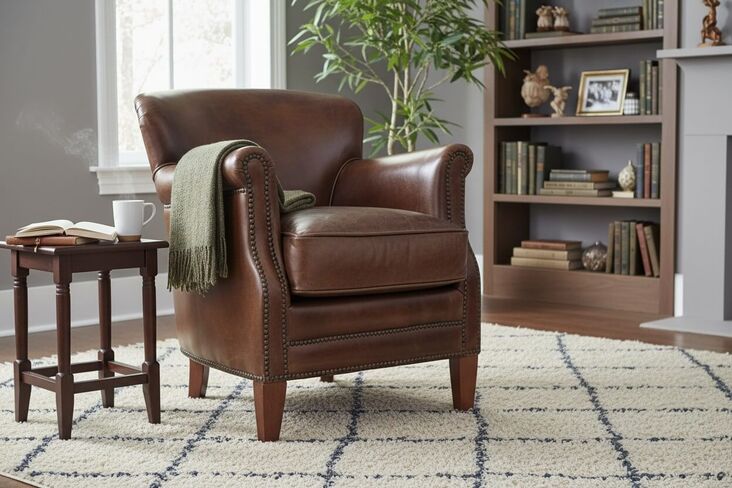 Professor Style Vintage Brown Leather Club Chair With Nailhead Trim