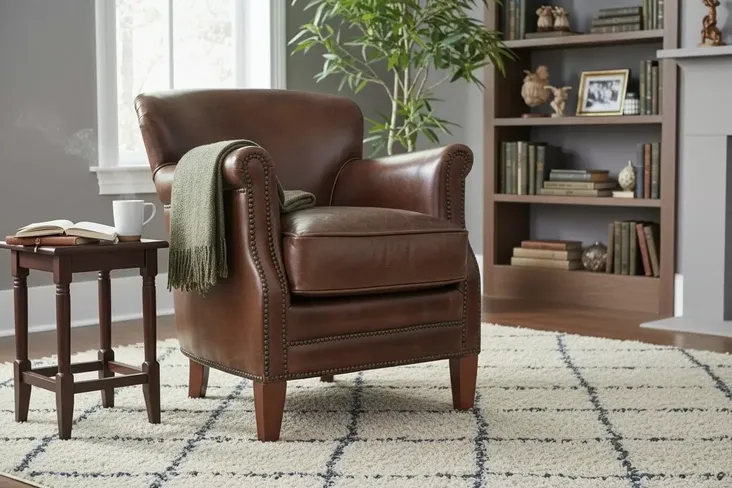 Professor Style Vintage Brown Leather Club Chair With Nailhead Trim