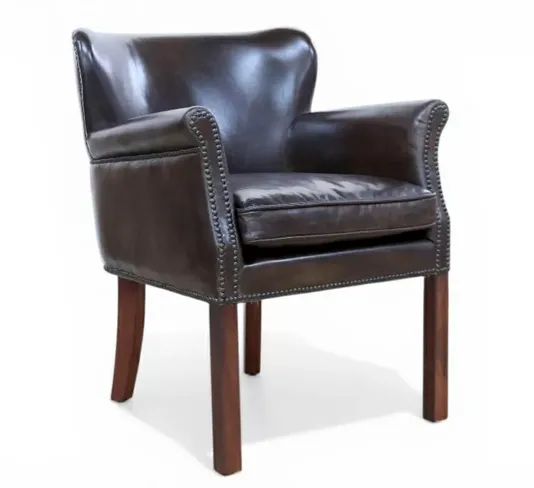 Professor Style Vintage Brown Leather Dining Chair With Nailhead Trim
