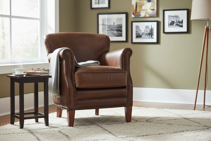 Professor Style Vintage Leather Club Chair With Nailhead Trim