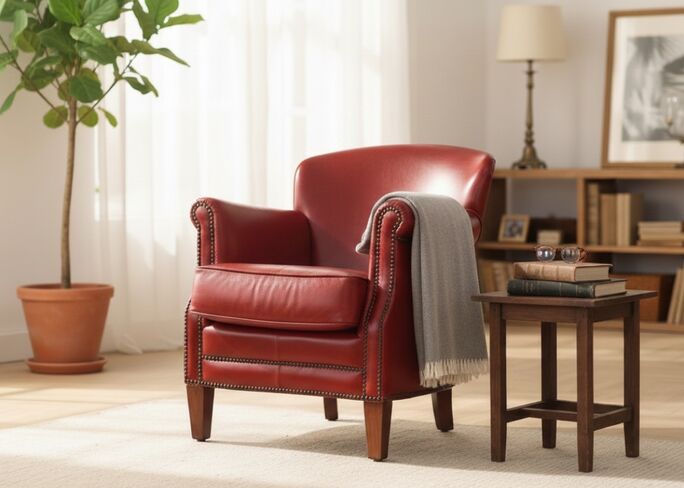 Professor Style Vintage Red Leather Club Chair With Nailhead Trim