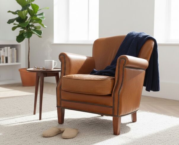 Professor Style Vintage Tan Leather Club Chair With Nailhead Trim