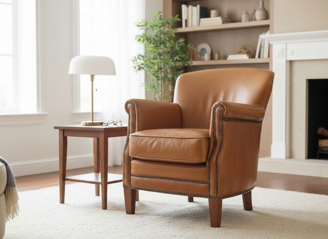 Professor Style Vintage Tan Leather Club Chair With Nailhead Trim