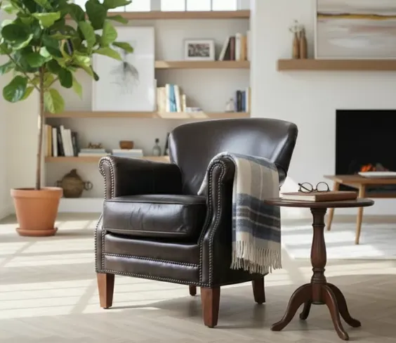 Professor Style Vintage Tobacco Brown Leather Club Chair With Nailhead Trim
