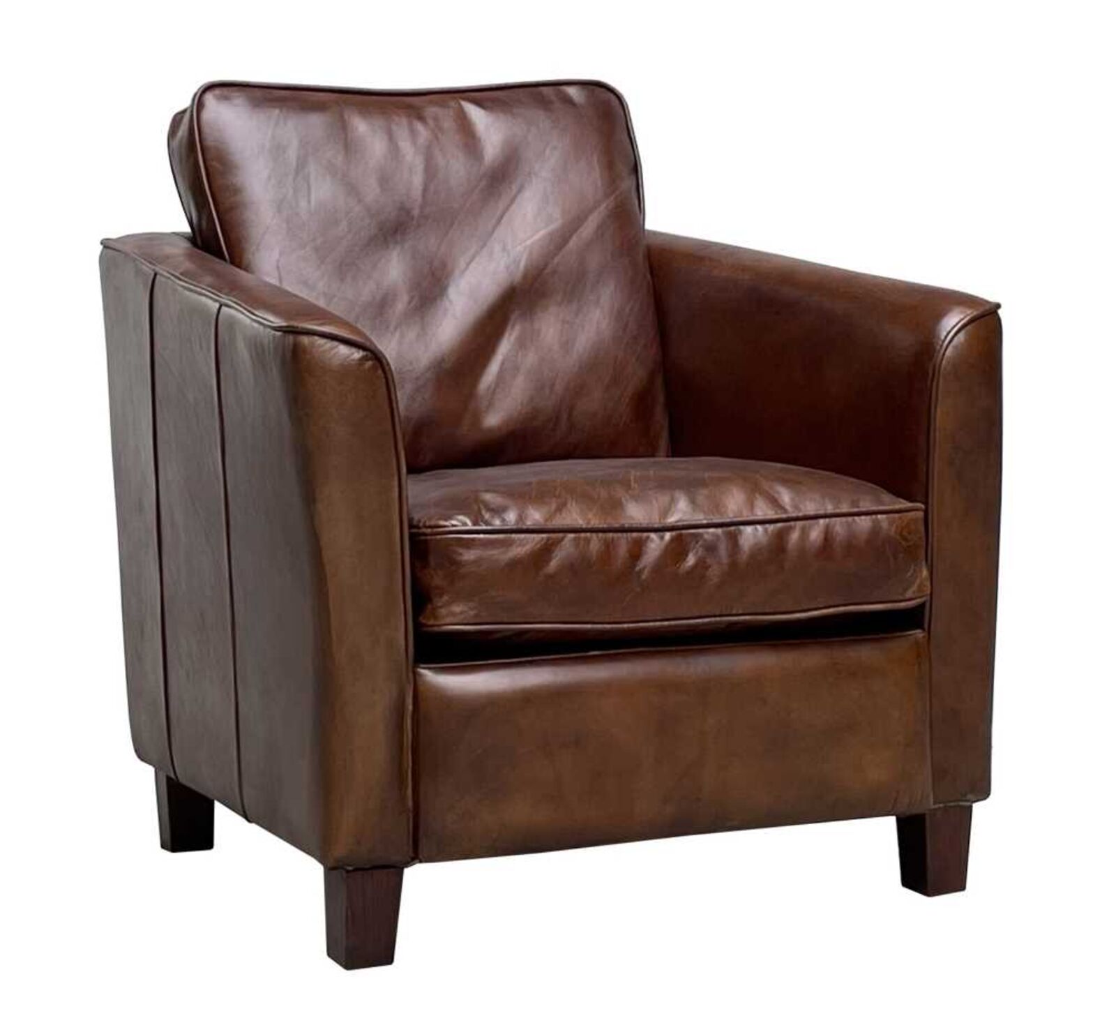 Product photograph of Pugsey Vintage Leather Armchair from Designer Sofas 4U