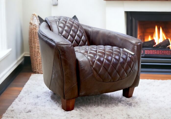 SPECIAL OFFER Quilted Vintage Brown Distressed Leather Tub Chair