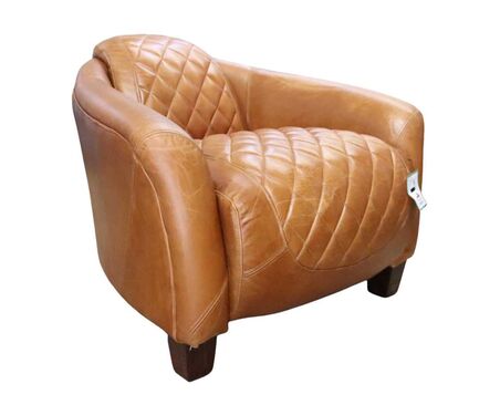 Quilted Vintage Tan Distressed Leather Tub Chair