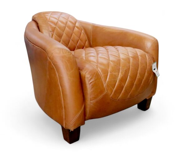 Vintage Quilted Tan Leather Tub Chair – Distressed Armchair