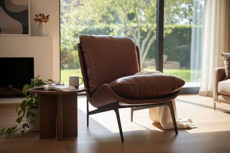 Rally Brown Leather Bucket Seat Accent Chair - Modern Mid-Century Lounge Armchair