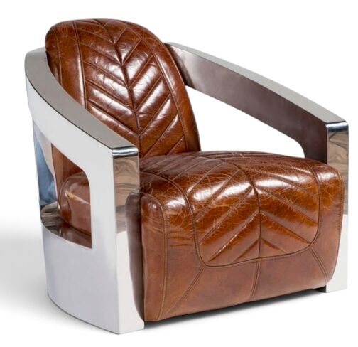Raptor Aviator Leather Armchair - Chrome Metal Lounge Chair