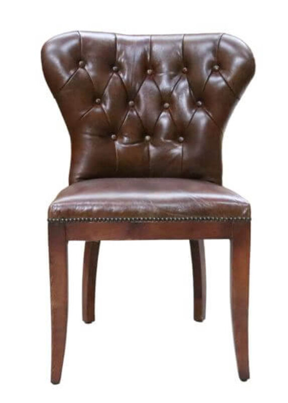 Product photograph of Richmond Chesterfield Vintage Brown Distressed Leather Dining Chair from Designer Sofas 4U