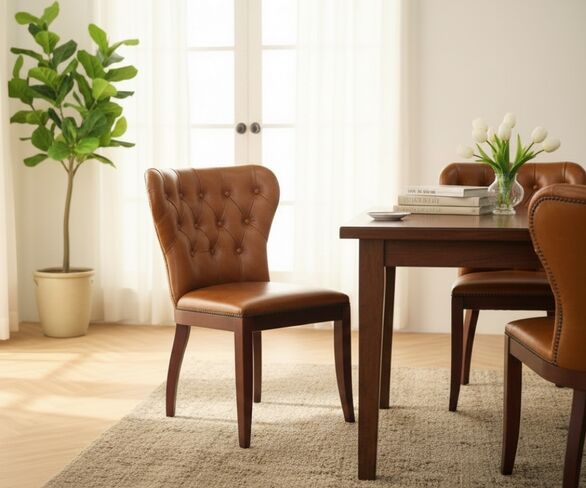 Richmond Chesterfield Vintage Tan Distressed Leather Dining Chair