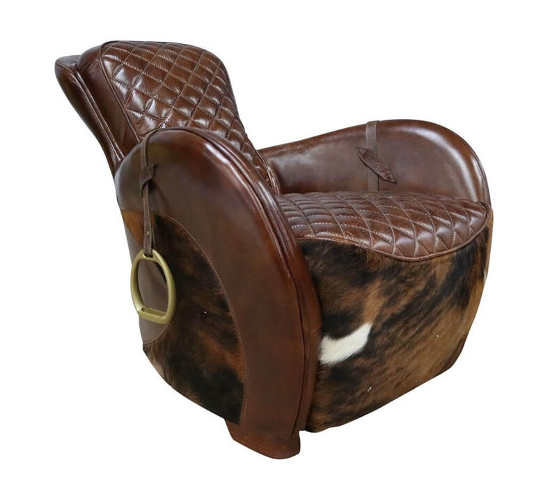 Product photograph of Rodeo Saddle Vintage Brown Lounge Distressed Leather Chair from Designer Sofas 4U