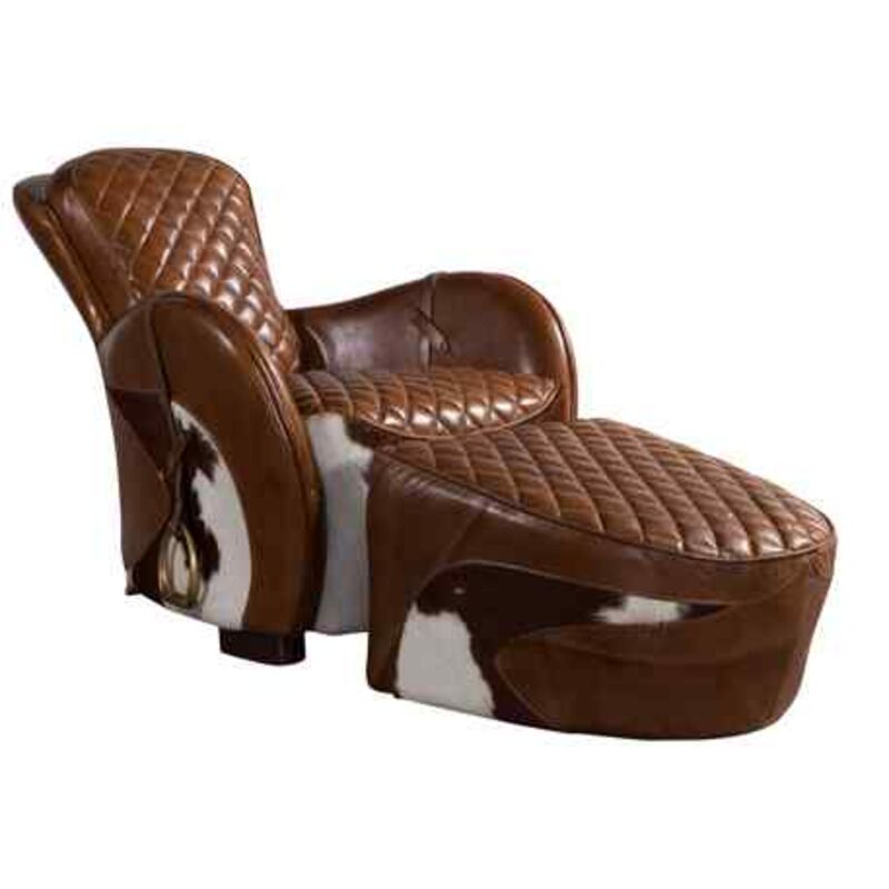 Product photograph of Rodeo Saddle Vintage Lounge Distressed Leather Chair With Footstool from Designer Sofas 4U