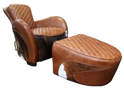 Rodeo Saddle Vintage Tan Lounge Distressed Leather Chair With Footstool