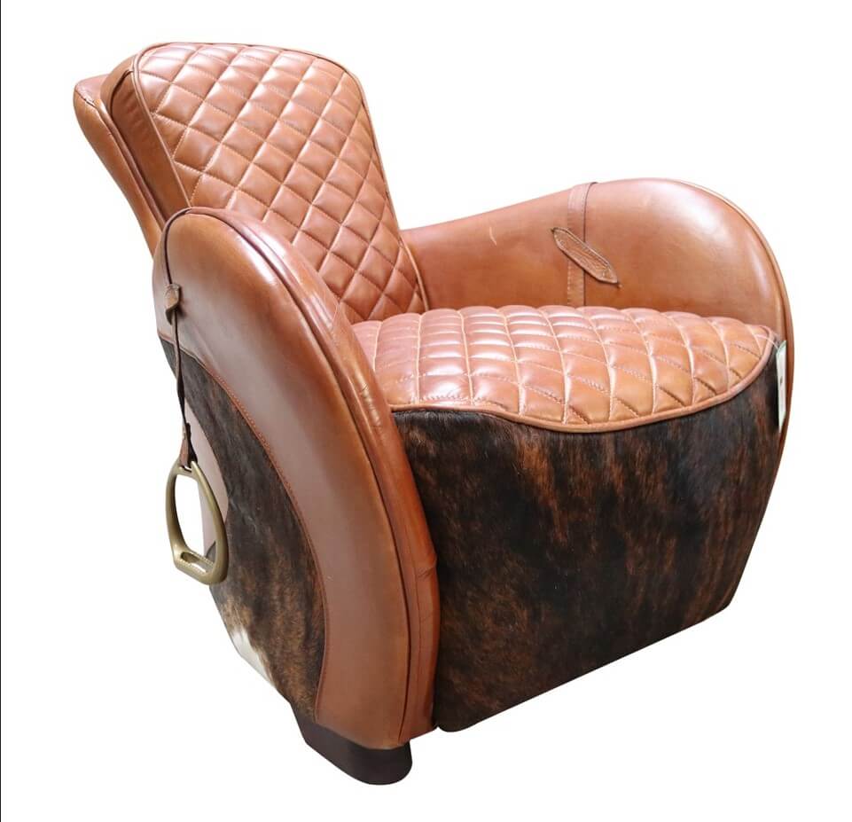 Rodeo Saddle Vintage Tan Lounge, Leather Saddle Chair