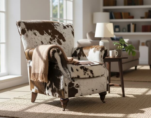 Rustic Cowhide Armchair – Handmade Western Accent Chair with Genuine Leather