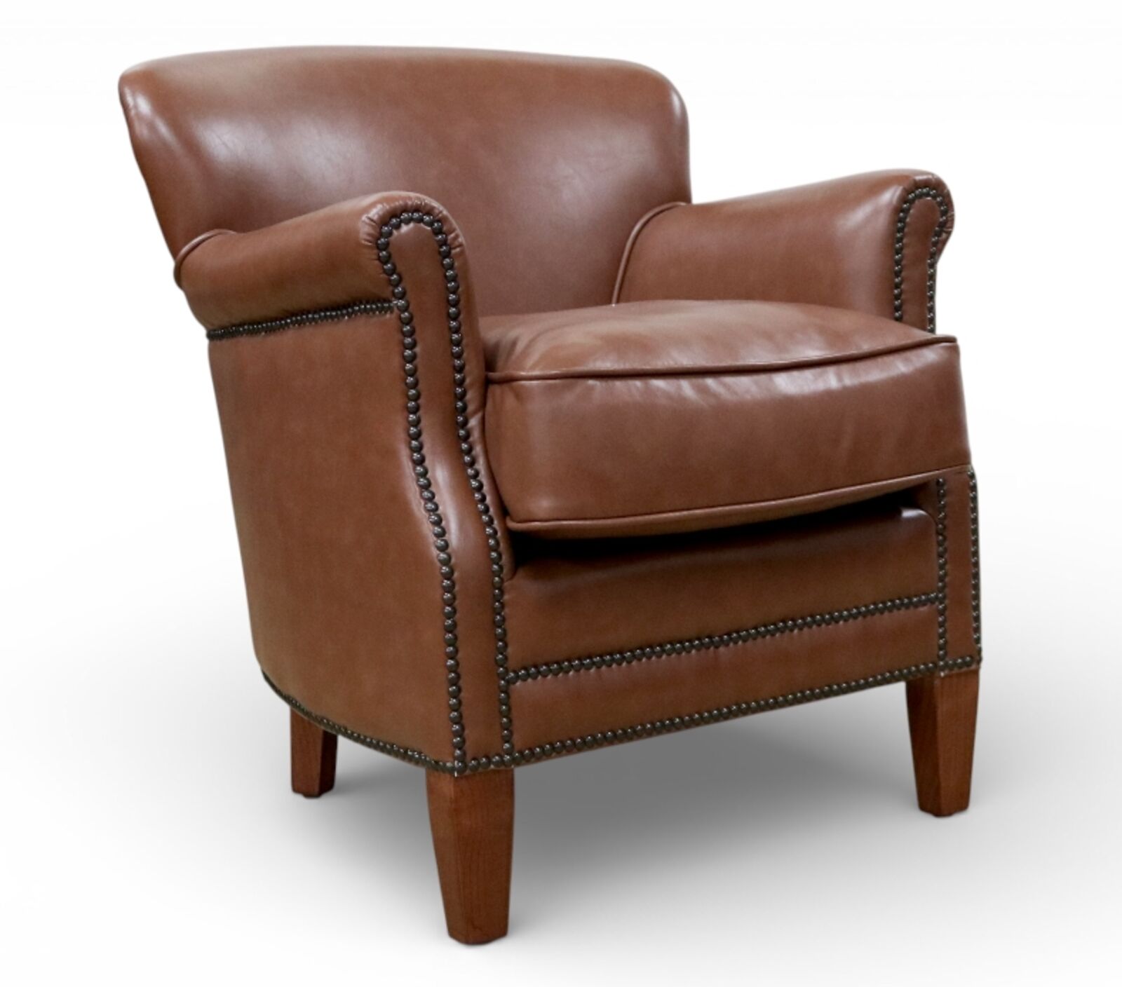 Professor Style Saddle Brown Leather Club Chair With Nailhead Trim