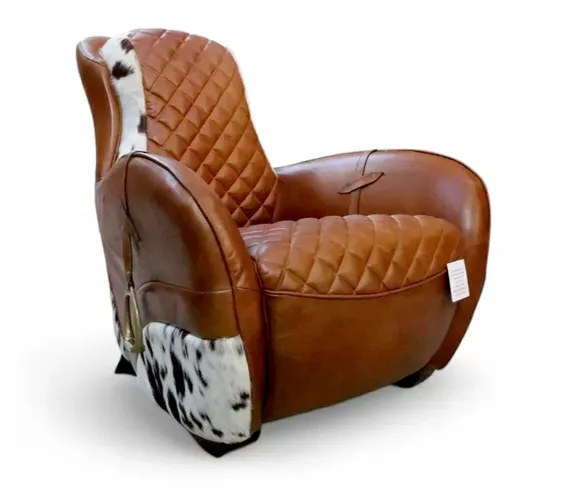 Saddle Vintage Lounge Distressed Hair On Hide Tan Leather Chair